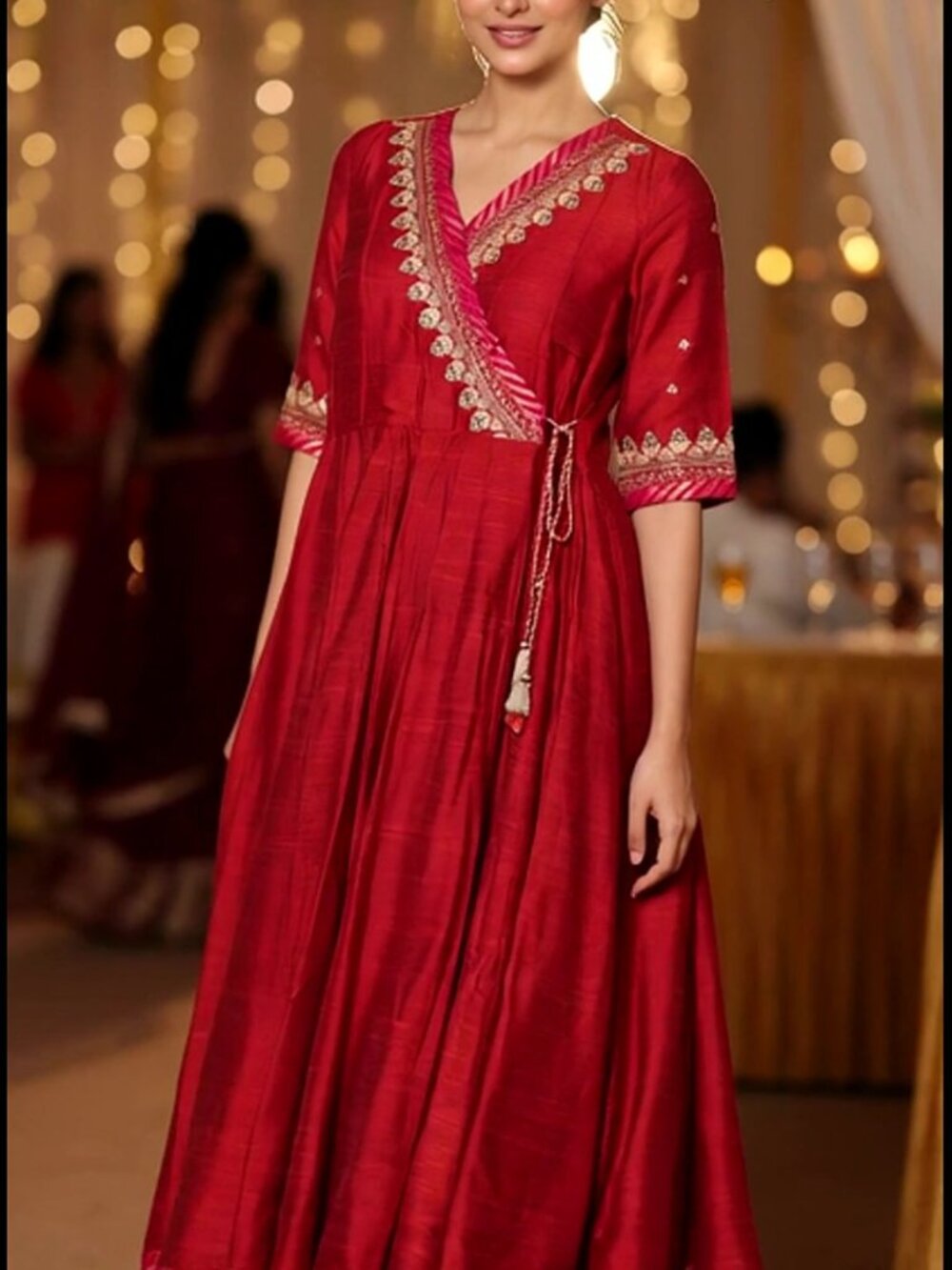 Biba Elegant Brick red Anarkali set with gold embriodery and tassles